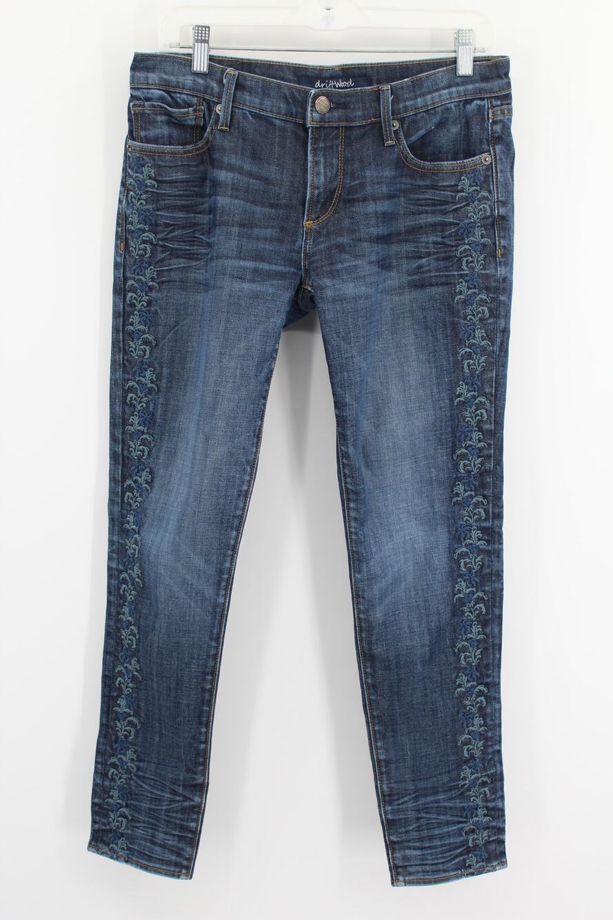 Driftwood Womens Slim Jeans size 29 Dark Wash Blue Embroidered